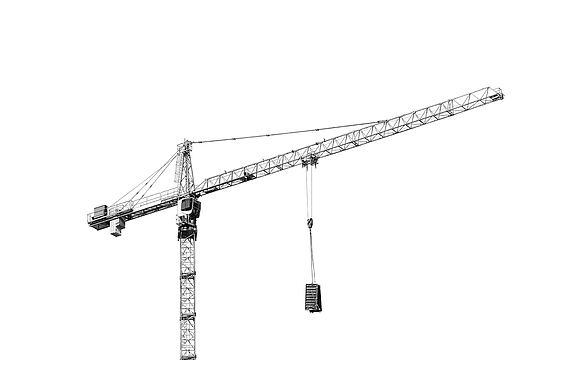 Motiv med vit bakgrund och en svartvit byggkran.